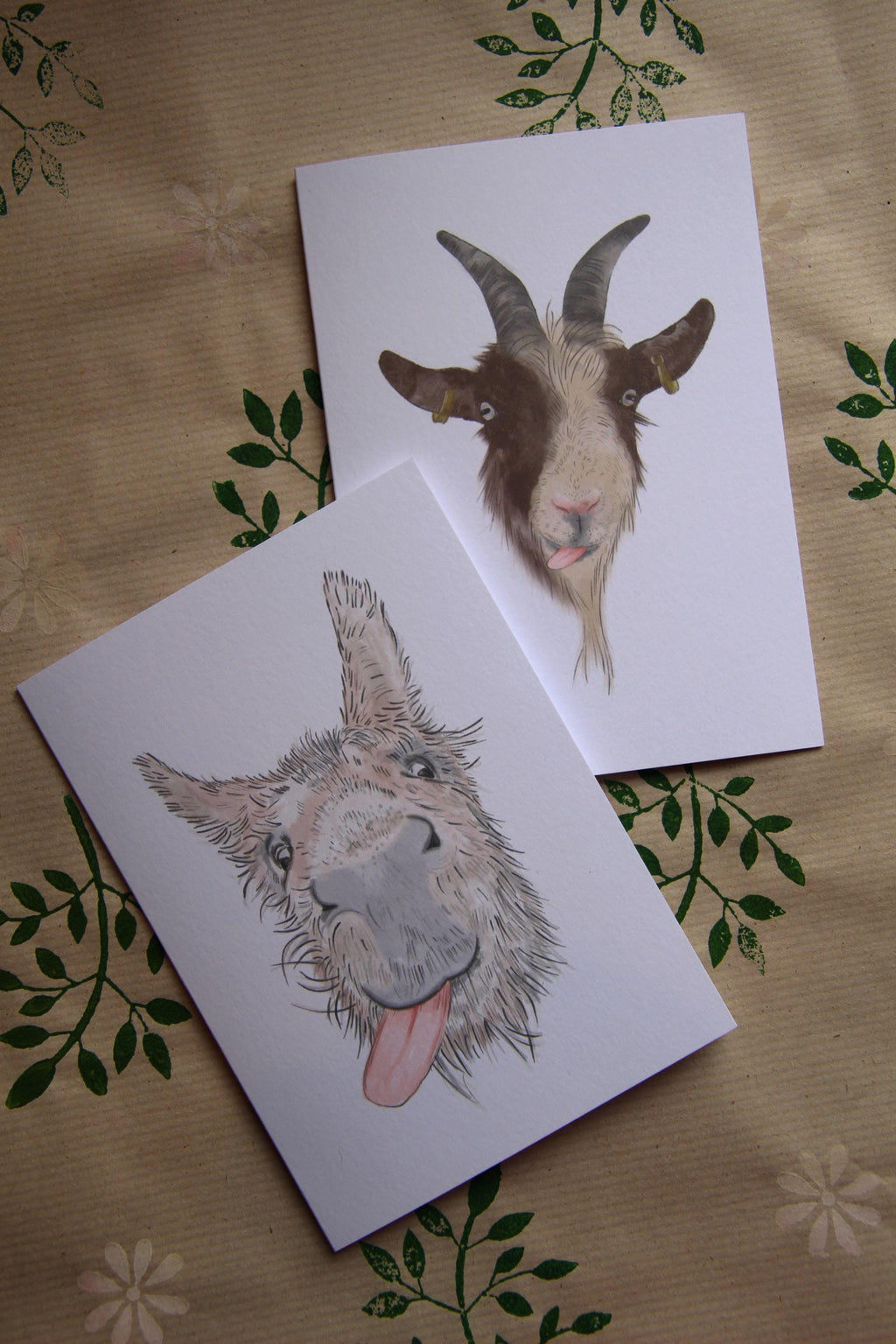 The Cheeky Trio, A6 Cards, pack of 3: cow, goat, donkey, illustrated animal greeting cards