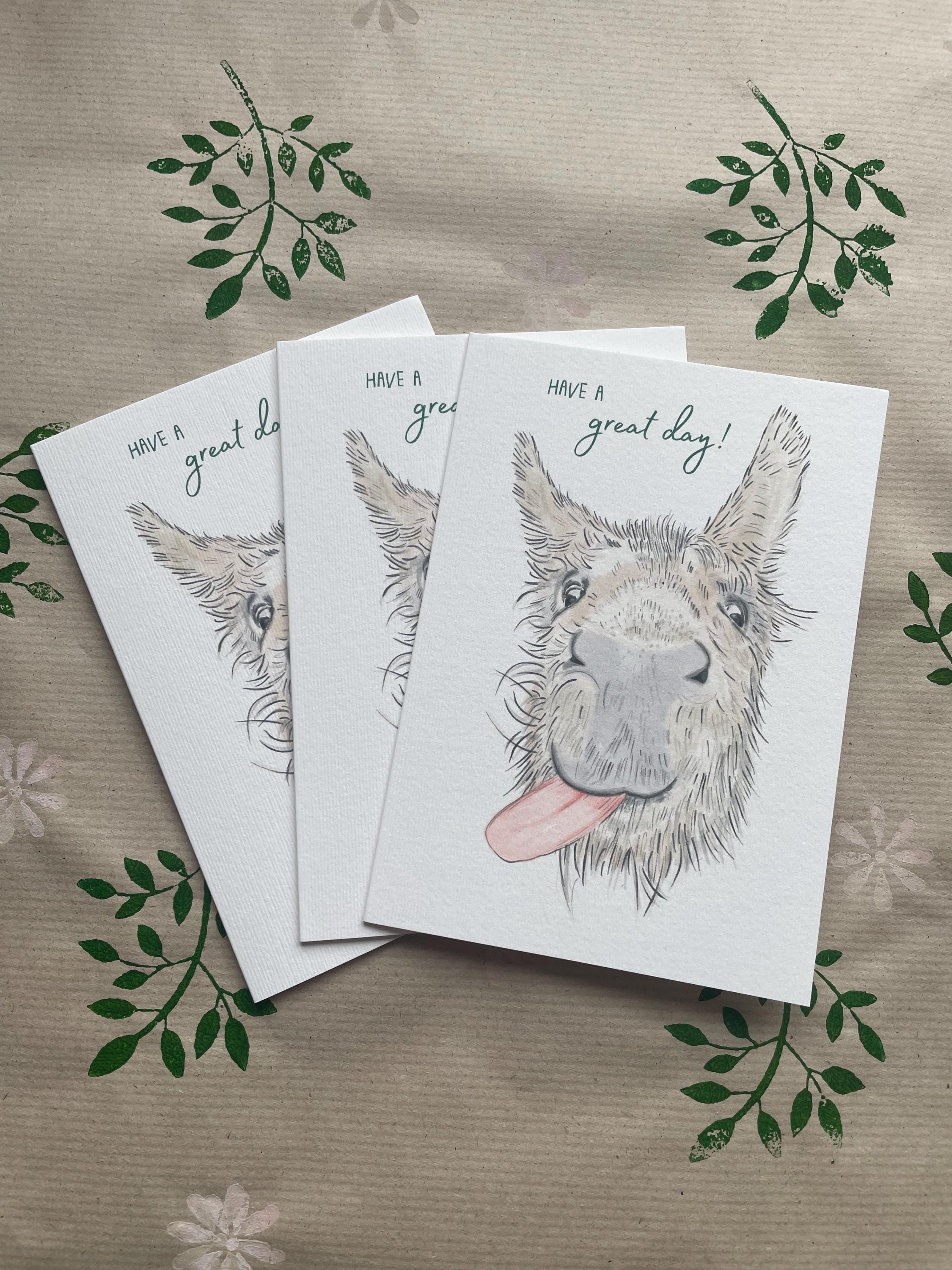 Donkey A6 Cards, pack of x3:  illustrated by hand for animal lover, special day