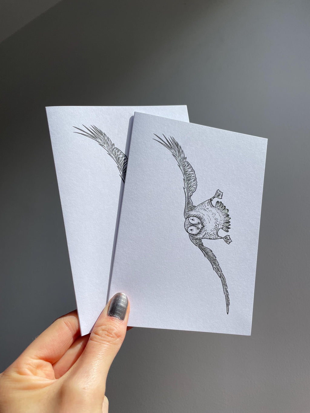 Puffin A6 Cards, set of 3: graphic style, illustrated, with silver details