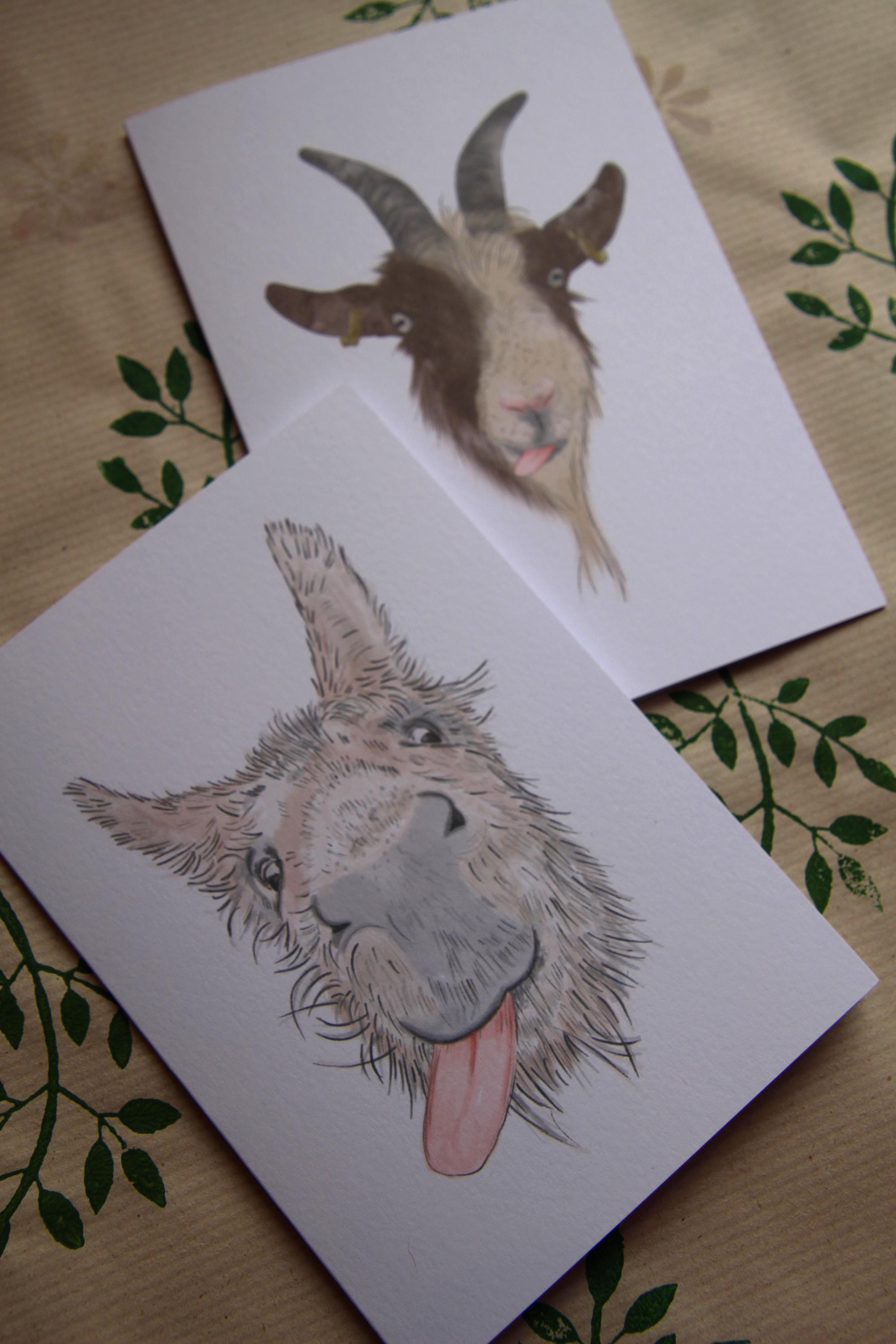 The Cheeky Trio, A6 Cards, pack of 3: cow, goat, donkey, illustrated animal greeting cards