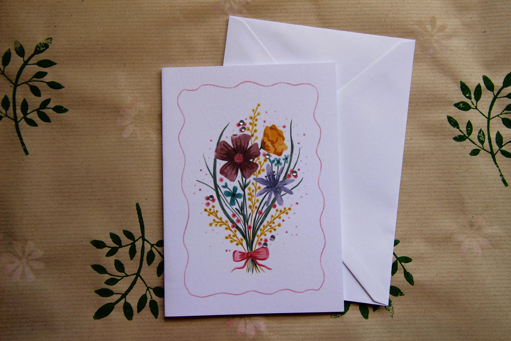 Floral bouquet A6 Cards, pack of 3: Flower greeting card, illustrated