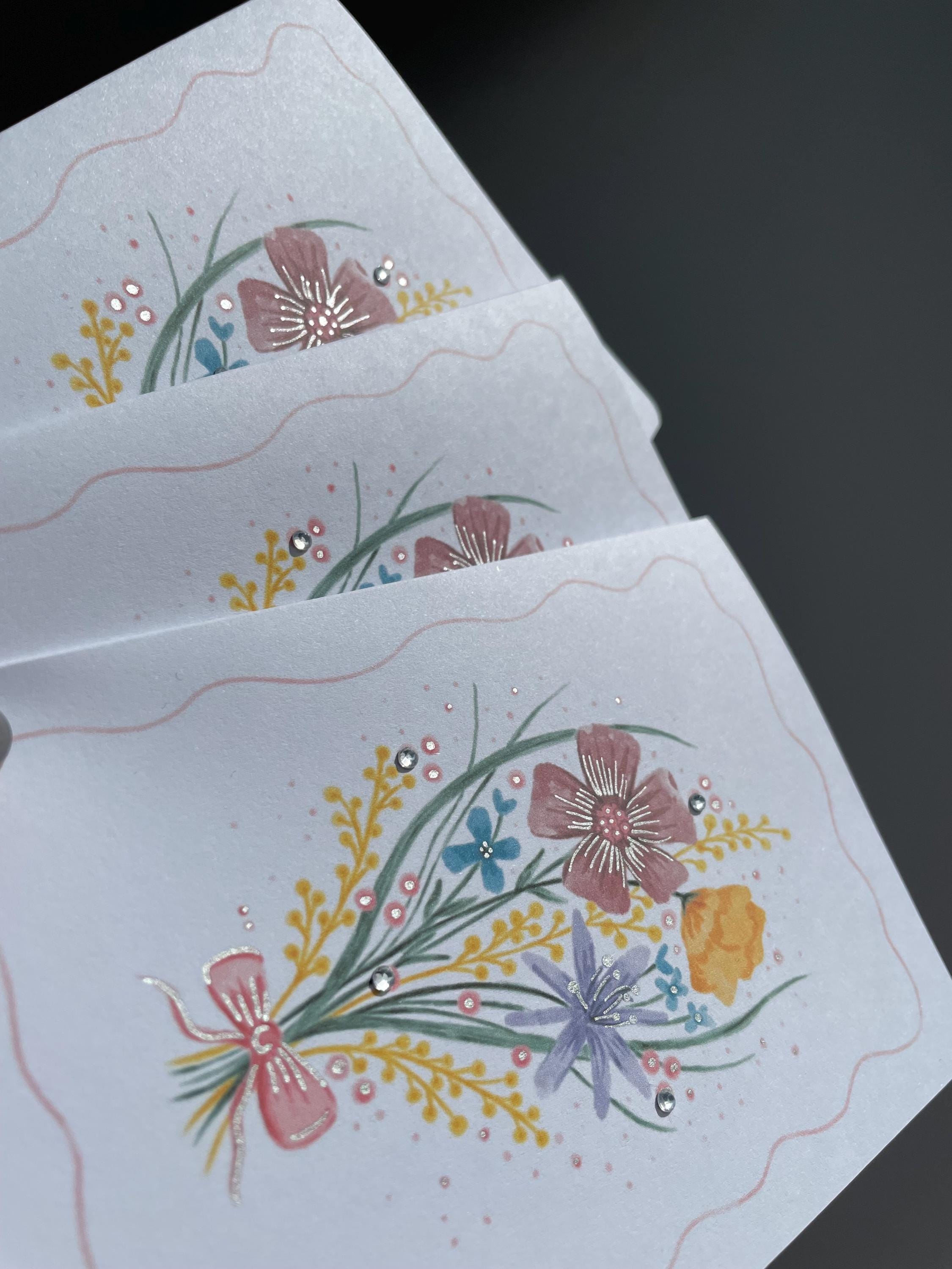 Floral bouquet A6 Cards, pack of 3: Flower greeting card, illustrated