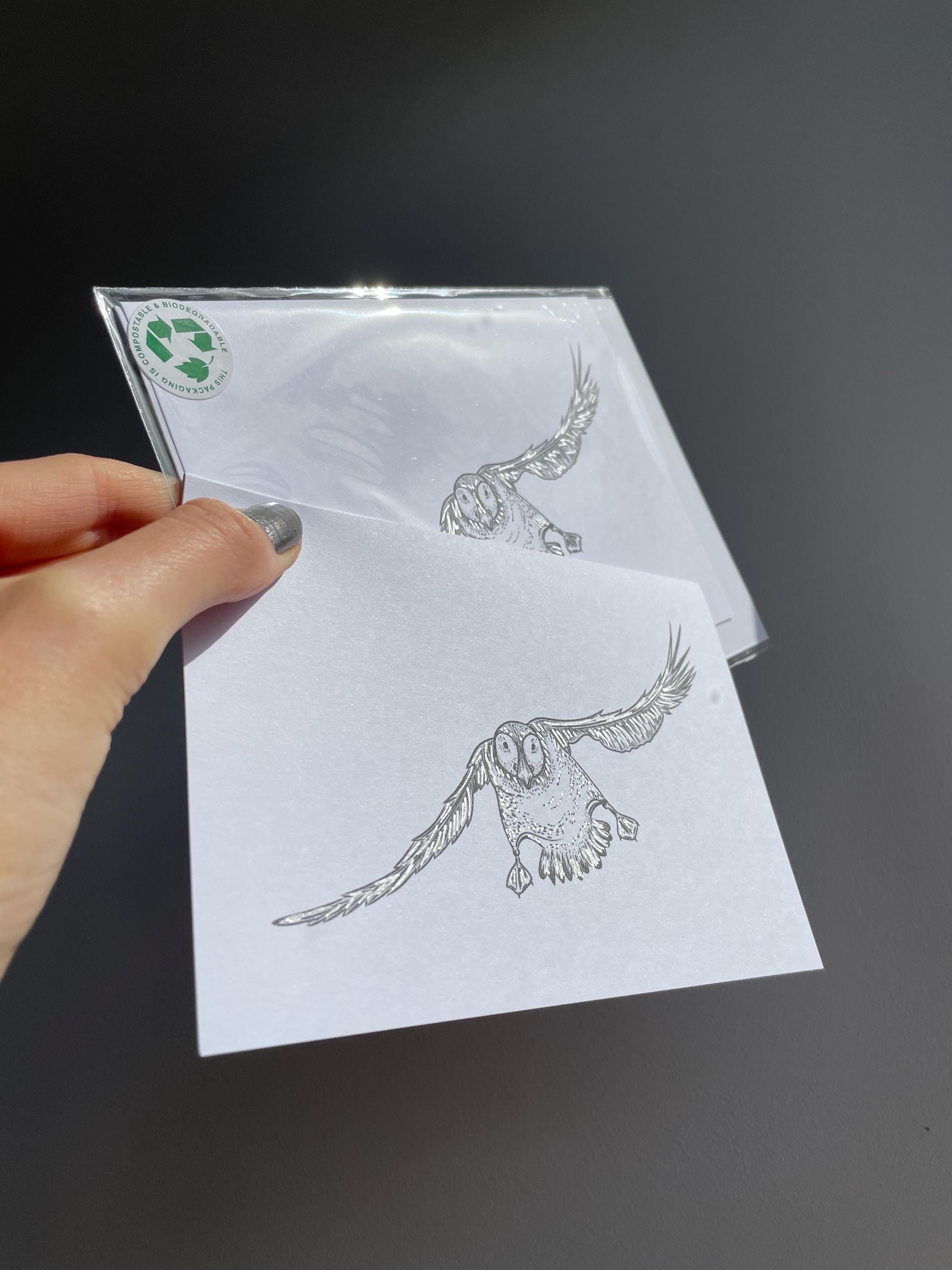 Puffin A6 Cards, set of 3: graphic style, illustrated, with silver details