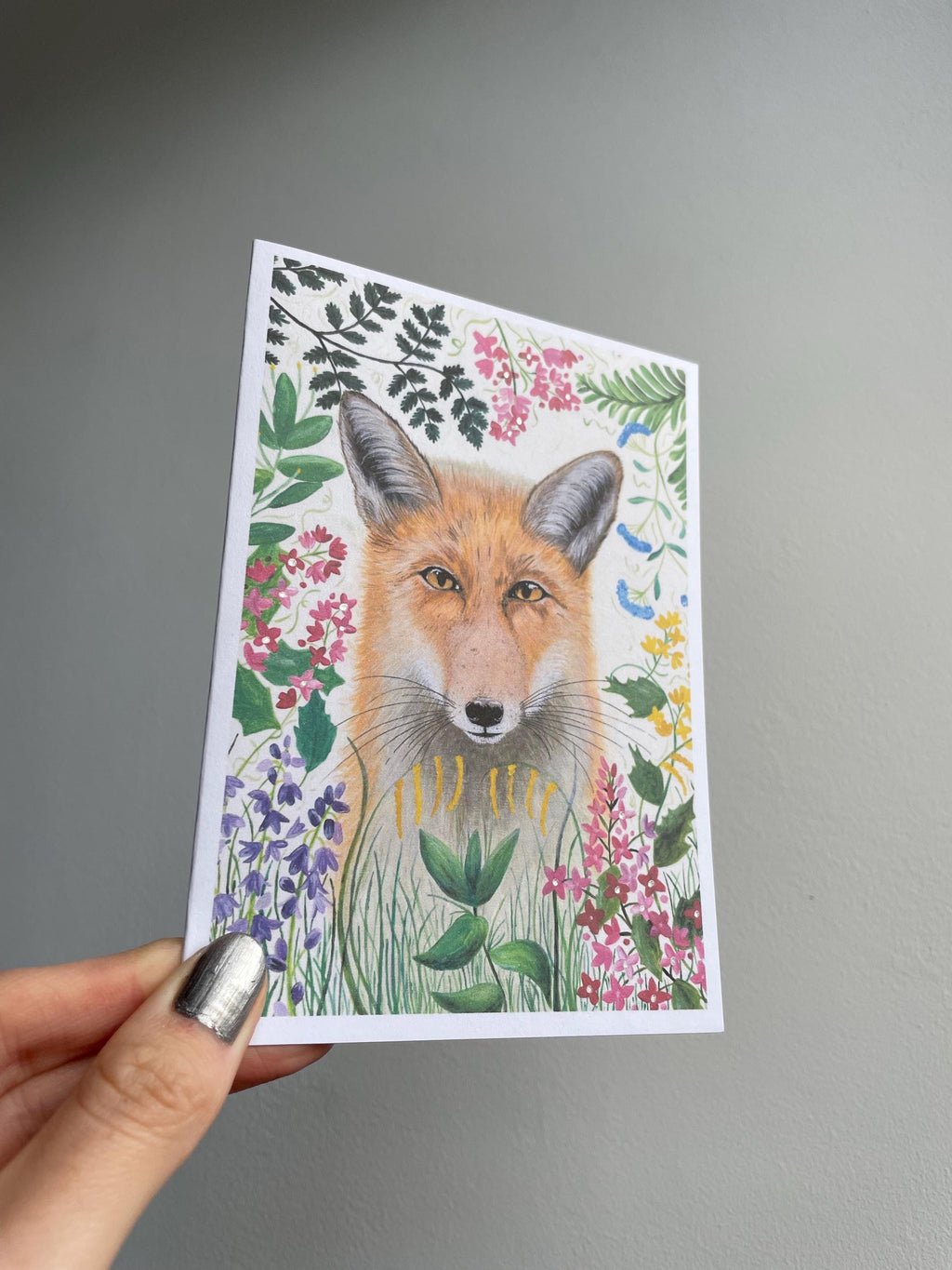 Fox and floral A6 Cards, pack of 3: hand painted