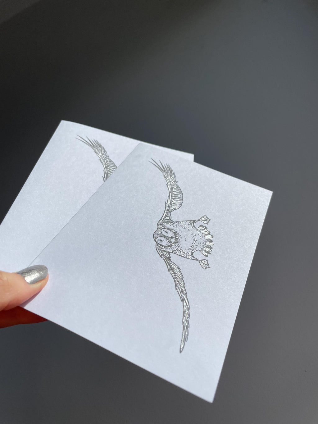 Puffin A6 Cards, set of 3: graphic style, illustrated, with silver details