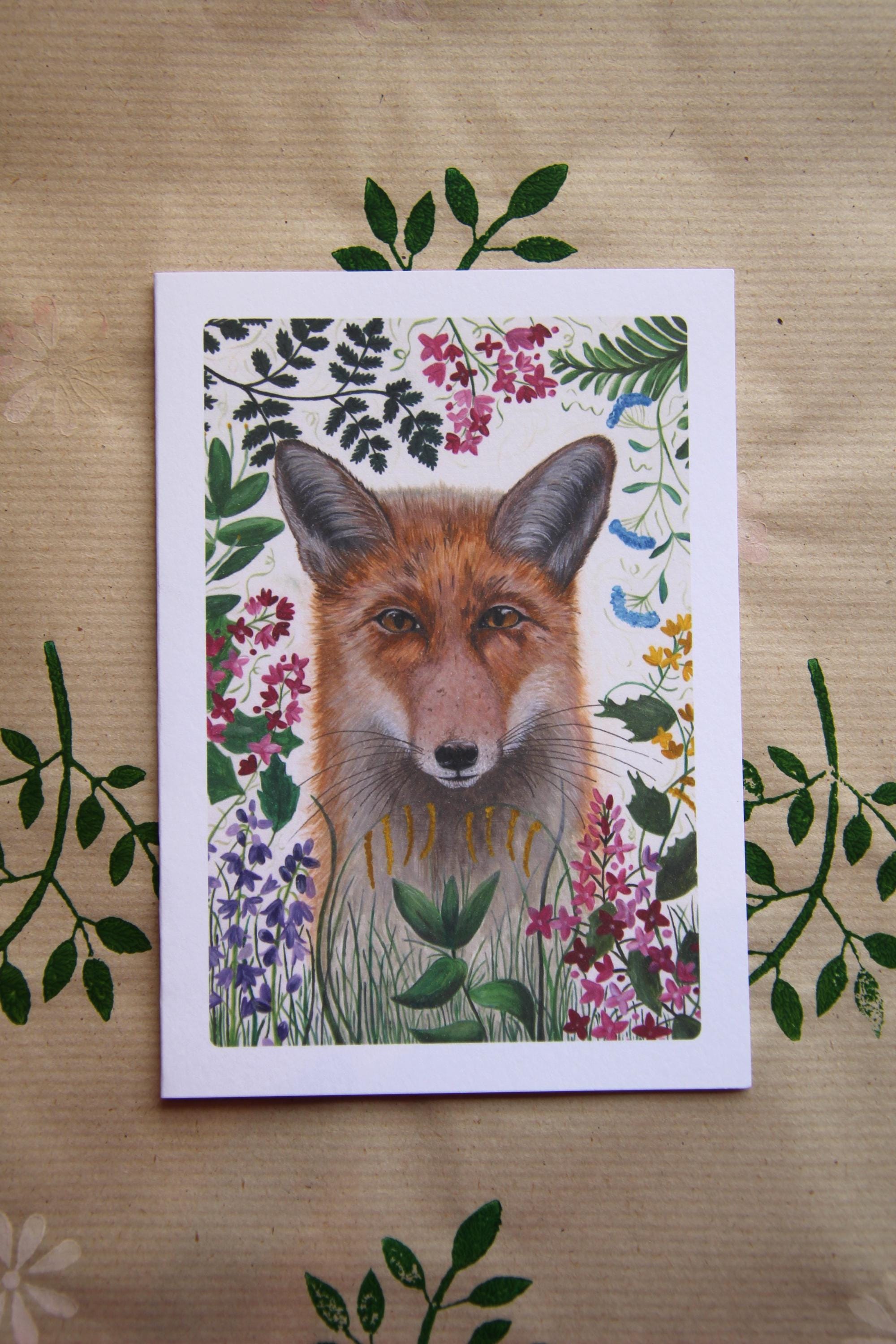 Fox and floral A6 Cards, pack of 3: hand painted