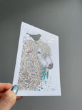 Sheep and blackbird A6 Cards, set of 3: Handmade, Gold details, FAST DELIVERY