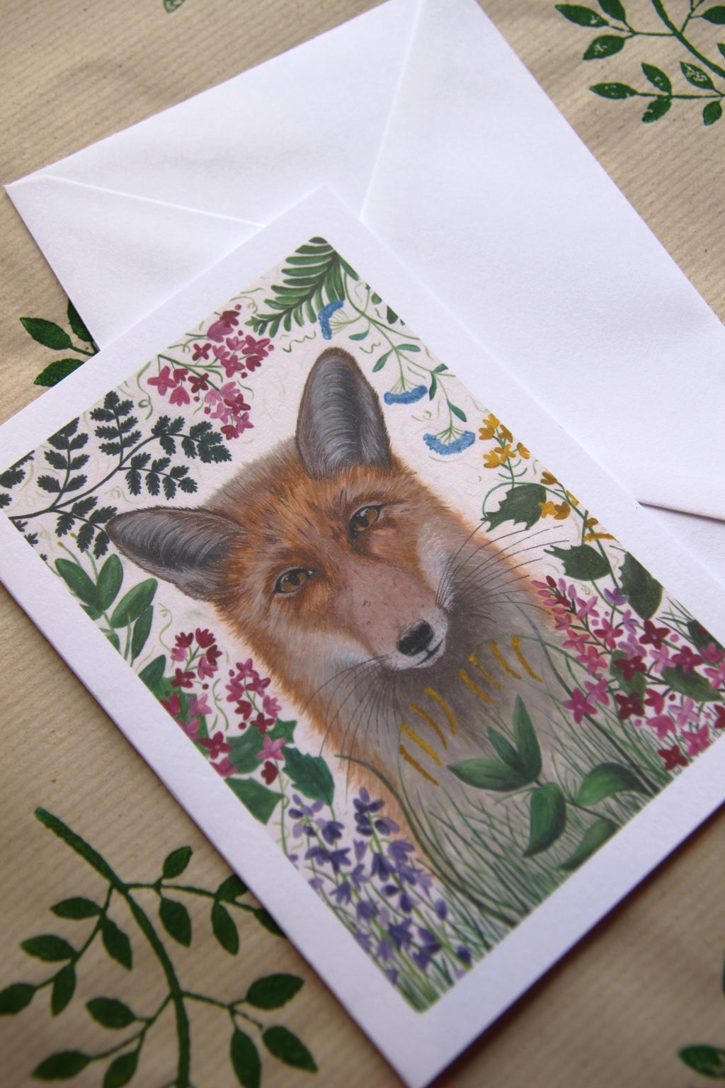 Fox and floral A6 Cards, pack of 3: hand painted