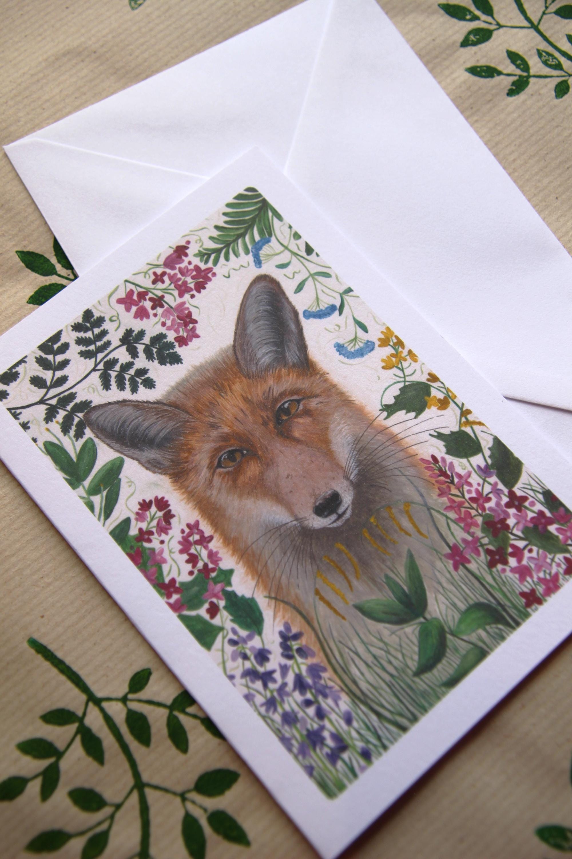 Fox and floral A6 Cards, pack of 3: hand painted