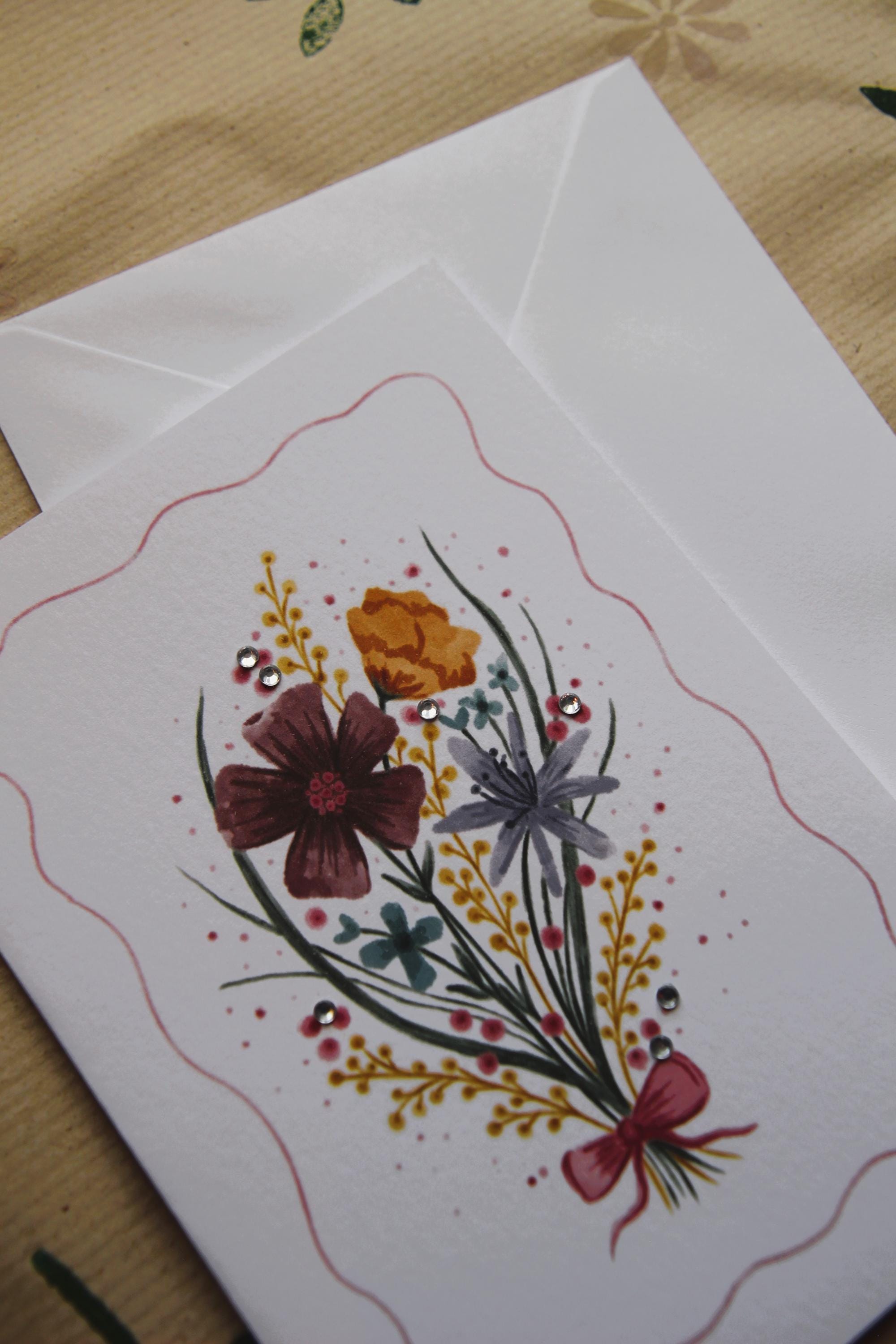 Floral bouquet A6 Cards, pack of 3: Flower greeting card, illustrated