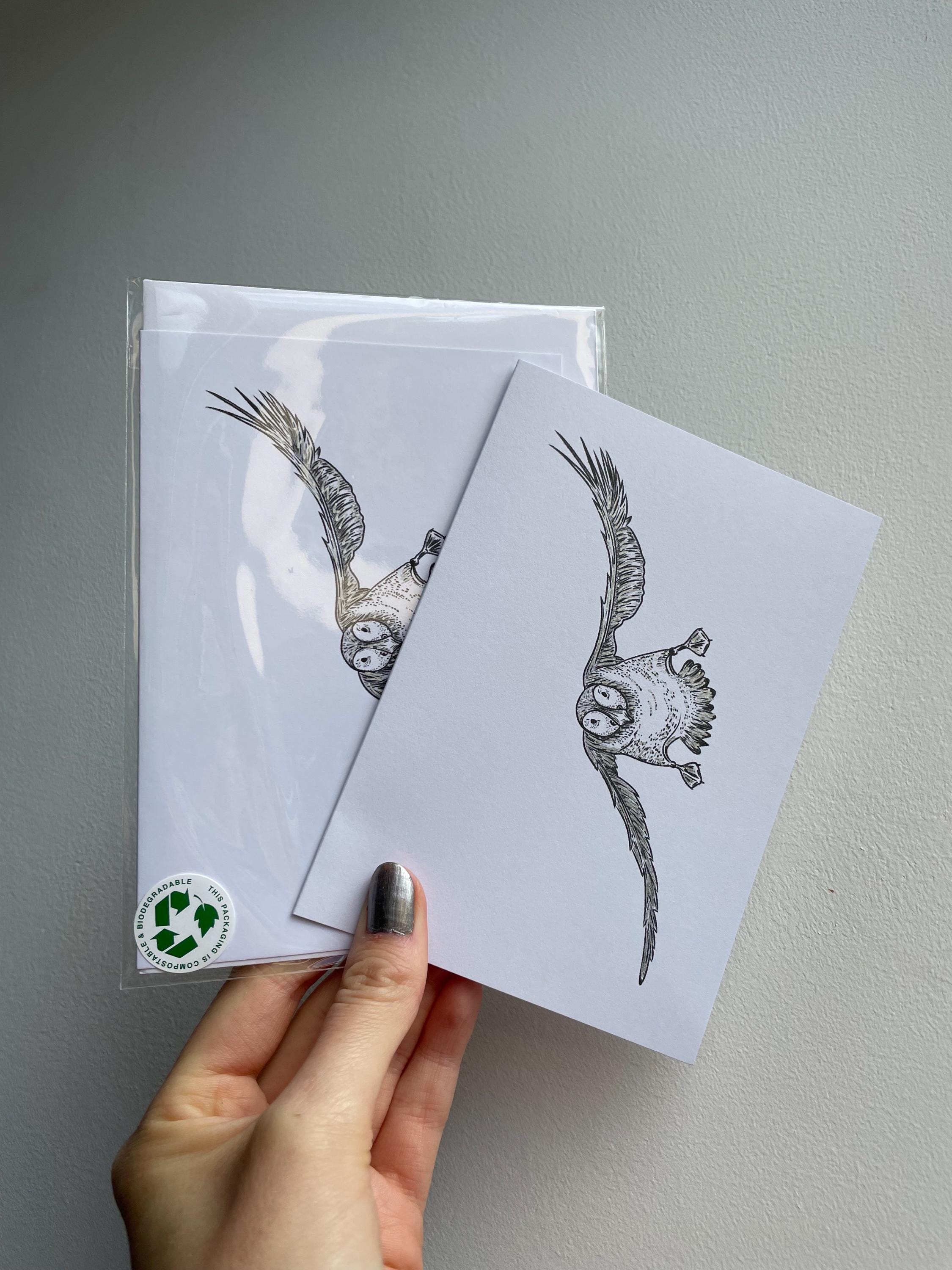 Puffin A6 Cards, set of 3: graphic style, illustrated, with silver details