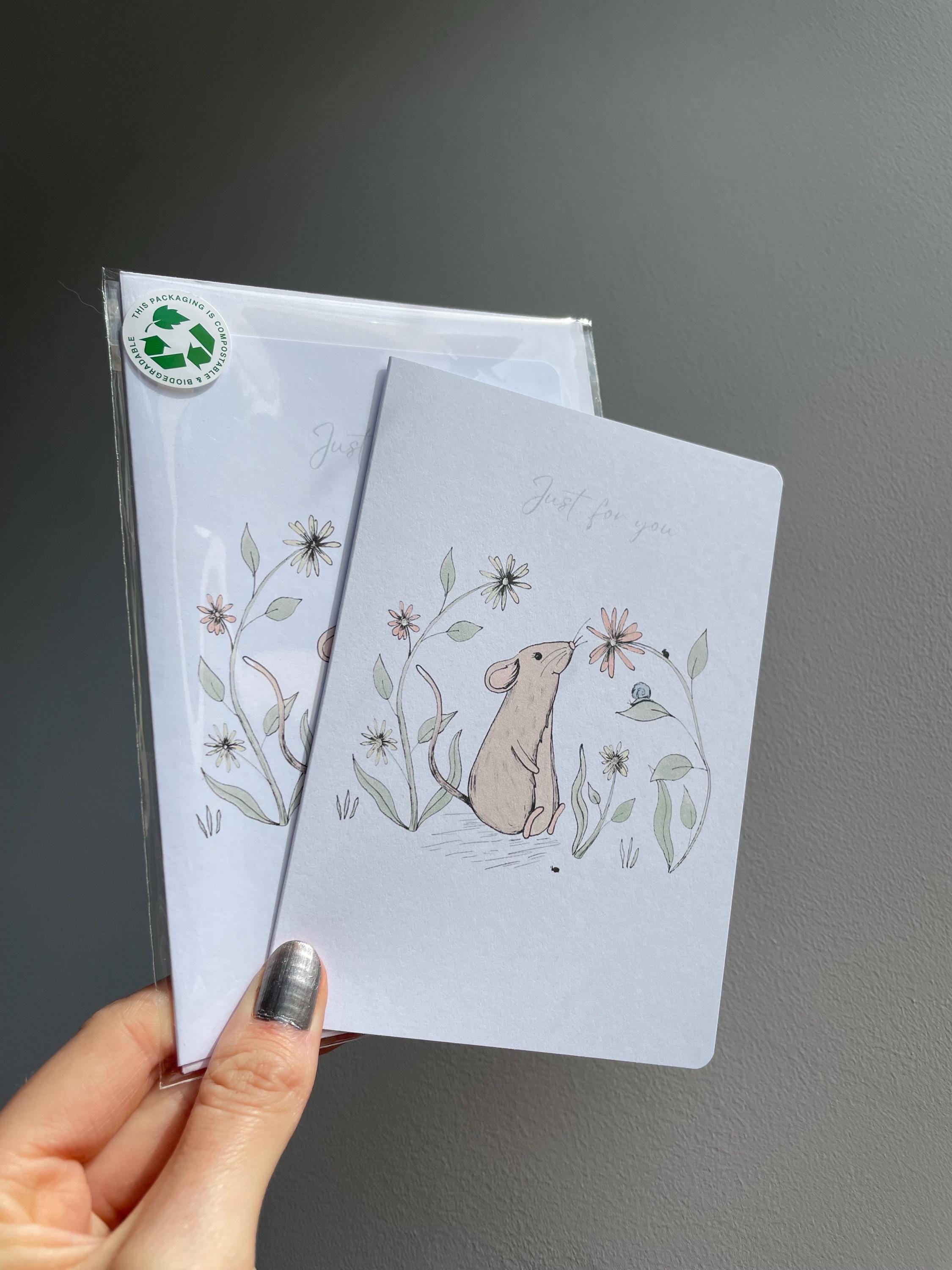 Mouse A6 Cards, set of 3: illustrated by hand