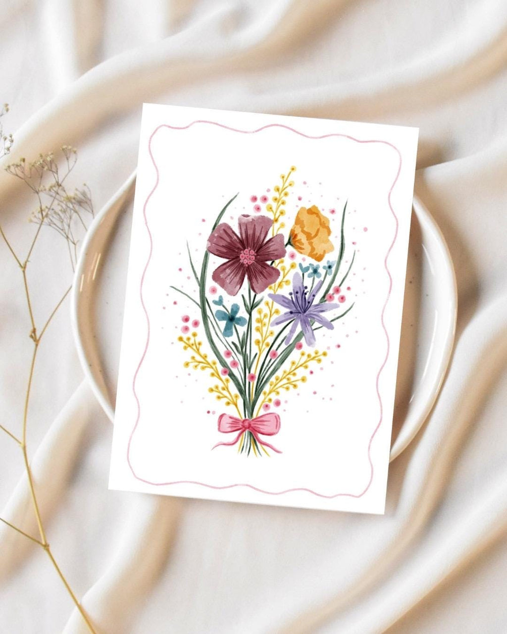Floral bouquet A6 Cards, pack of 3: Flower greeting card, illustrated