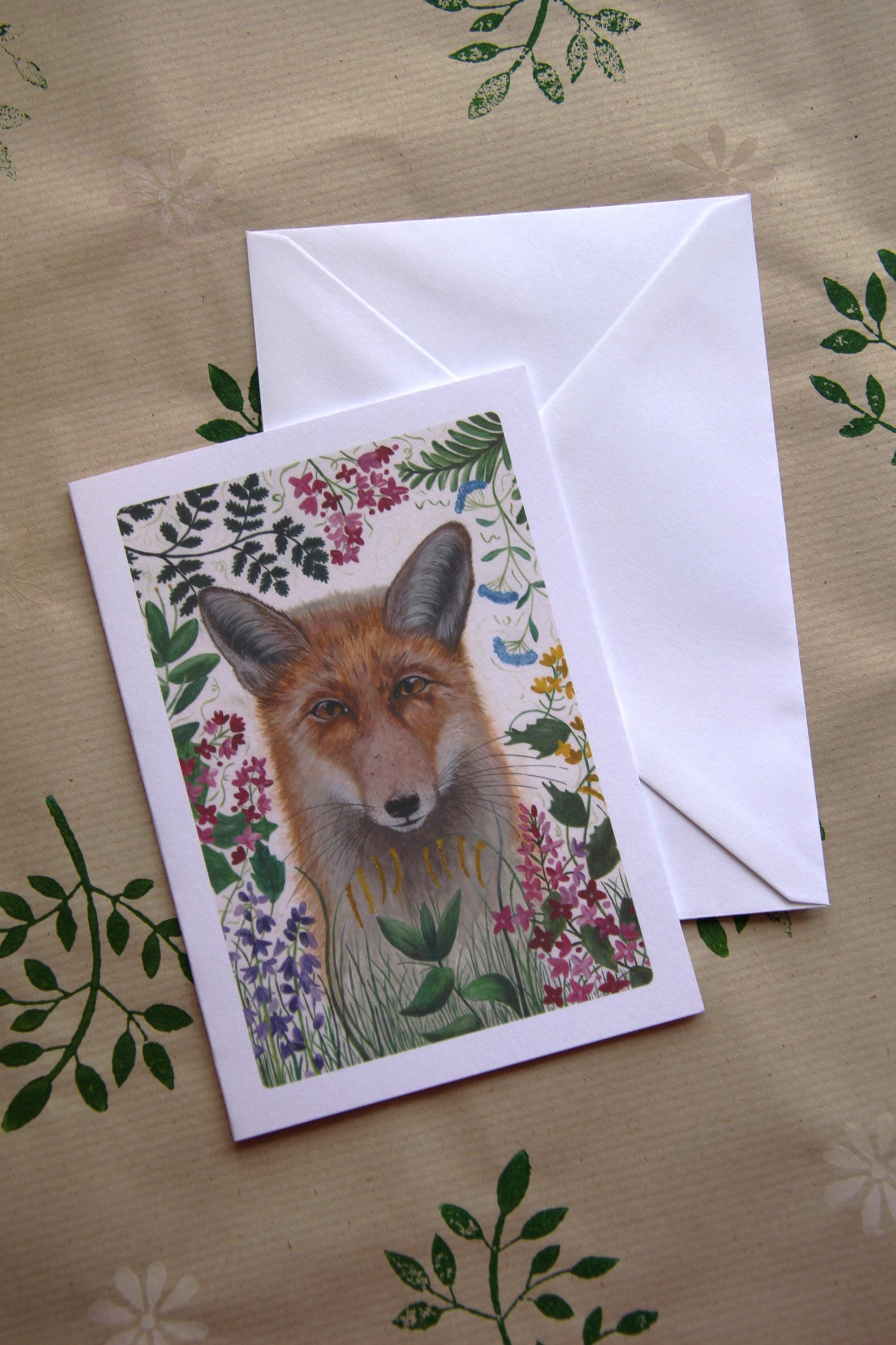 Fox and floral A6 Cards, pack of 3: hand painted