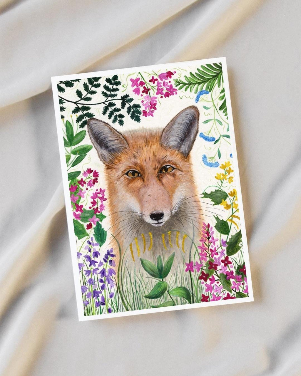 Fox and floral A6 Cards, pack of 3: hand painted