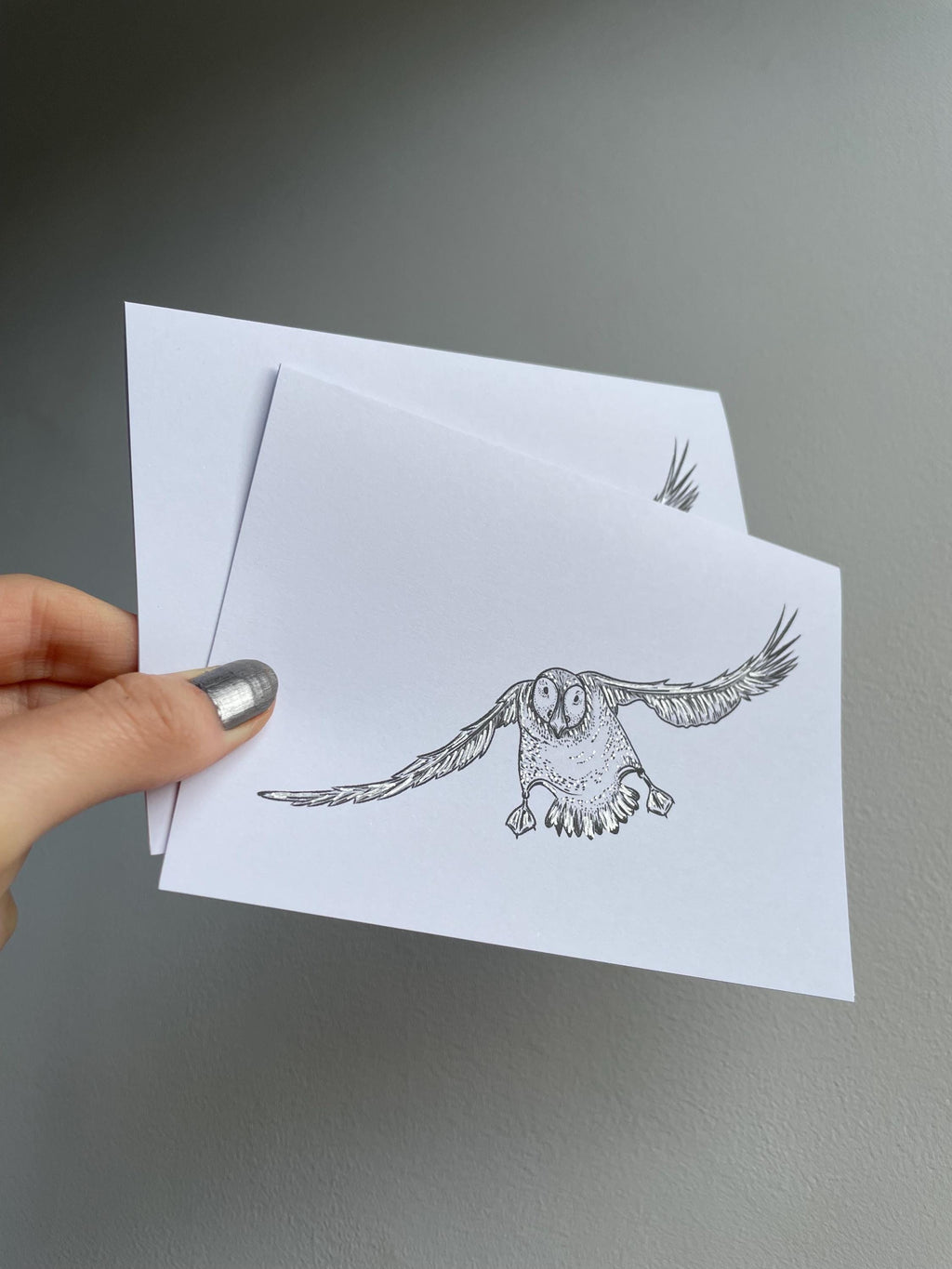 Puffin A6 Cards, set of 3: graphic style, illustrated, with silver details