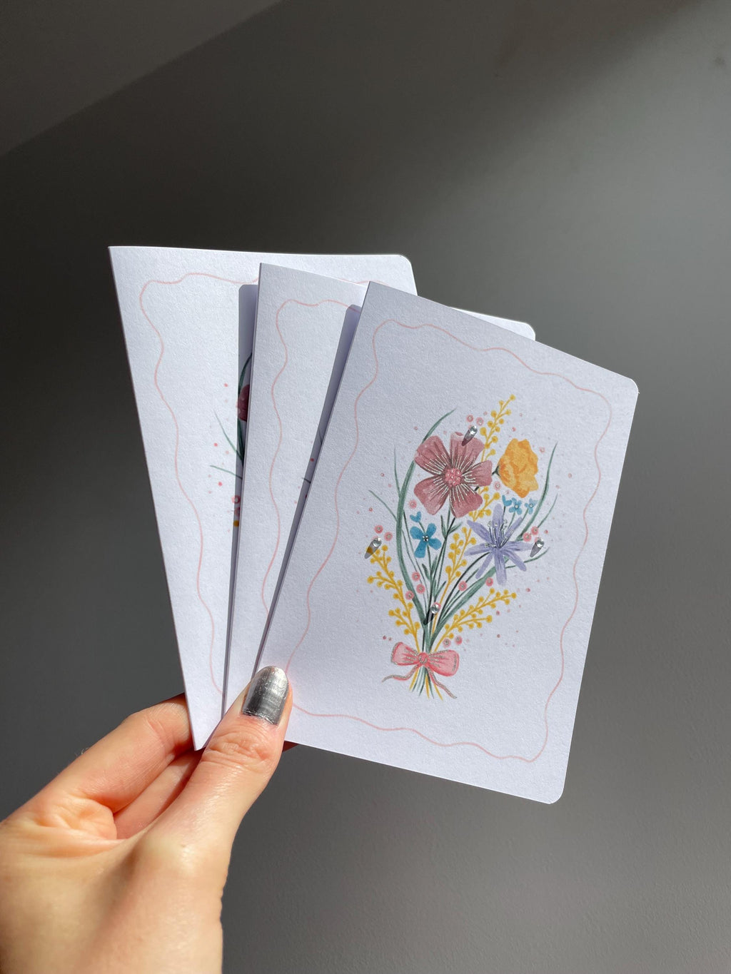 Floral bouquet A6 Cards, pack of 3: Flower greeting card, illustrated