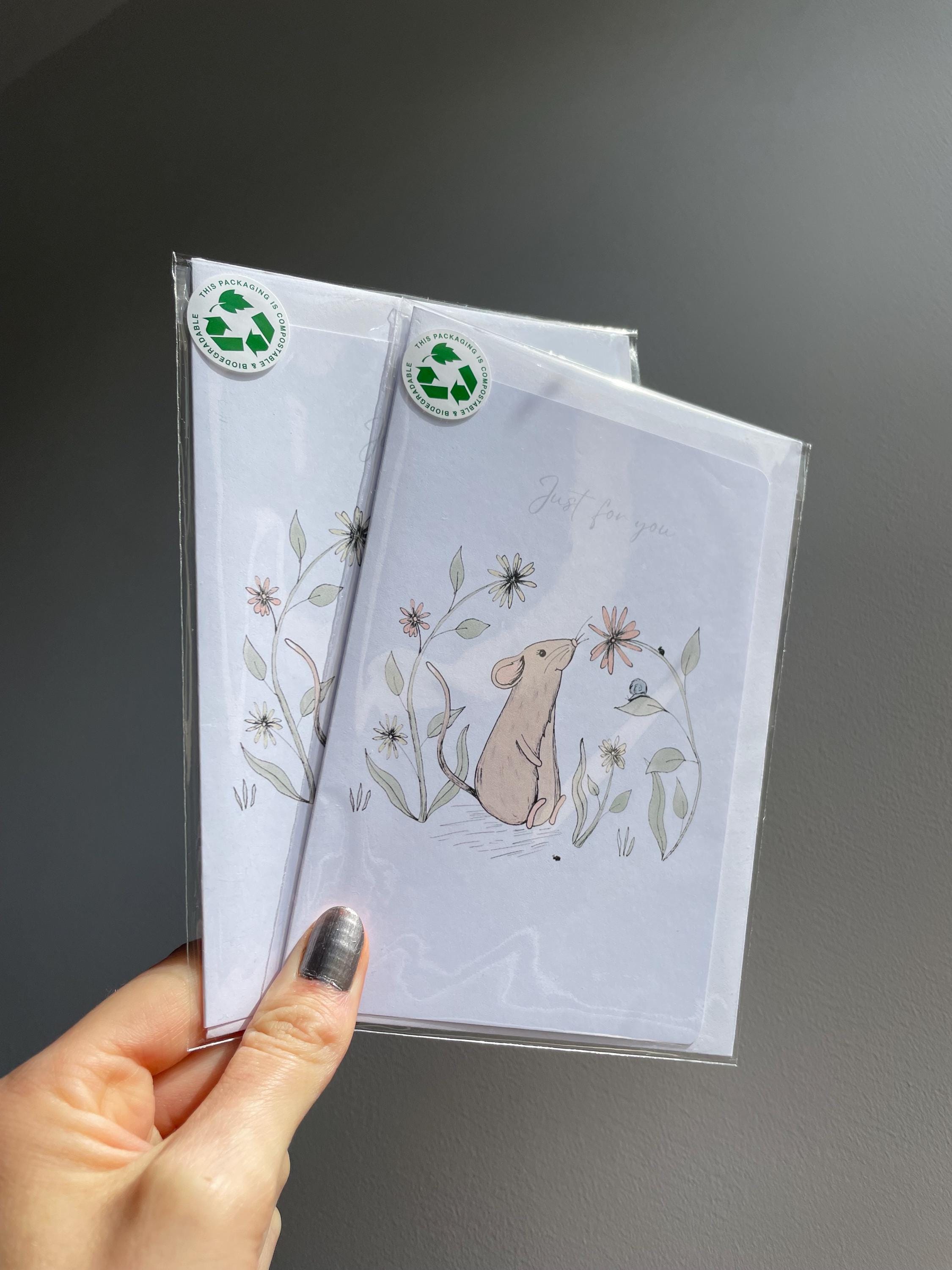 Mouse A6 Cards, set of 3: illustrated by hand