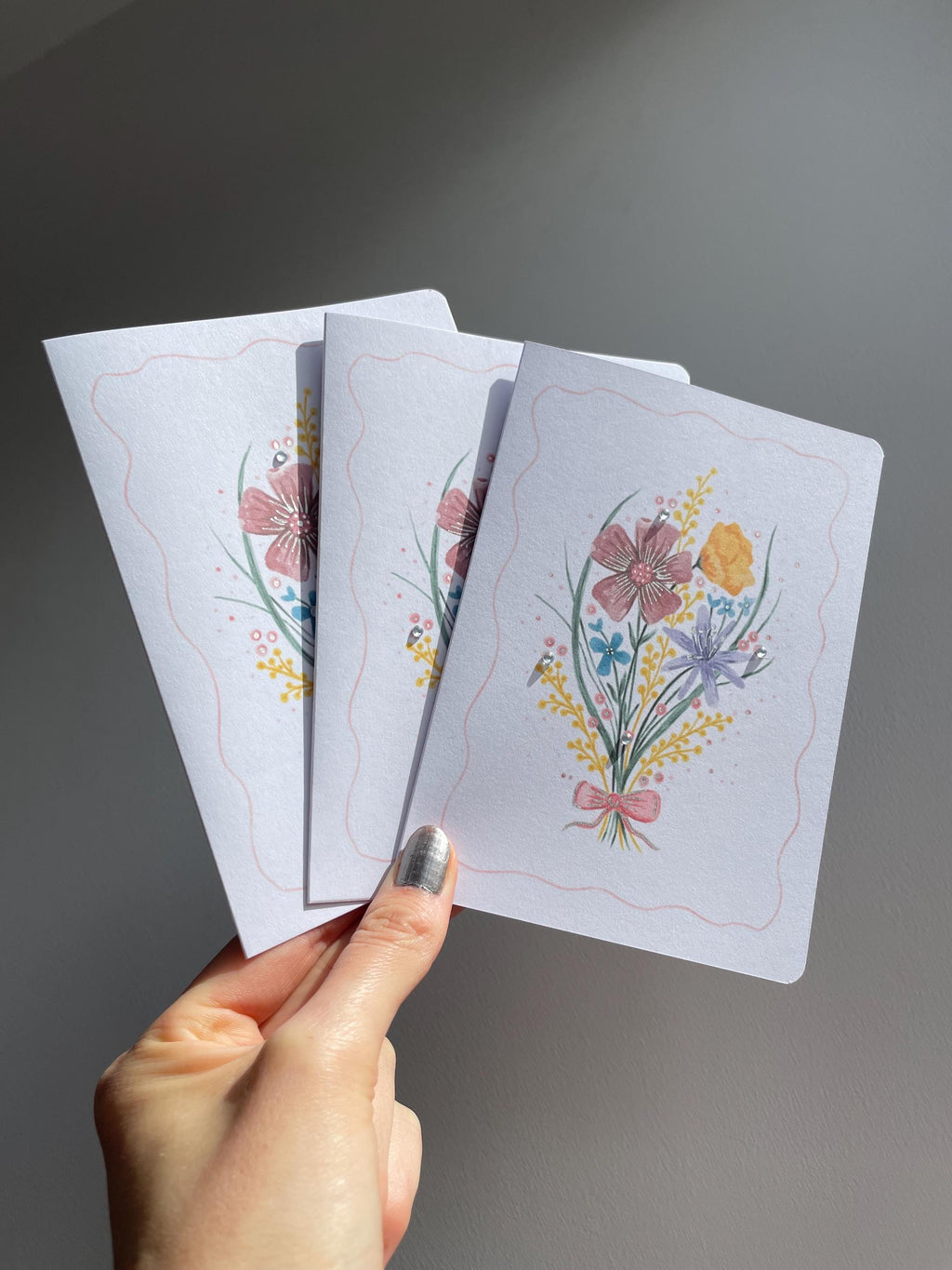 Floral bouquet A6 Cards, pack of 3: Flower greeting card, illustrated