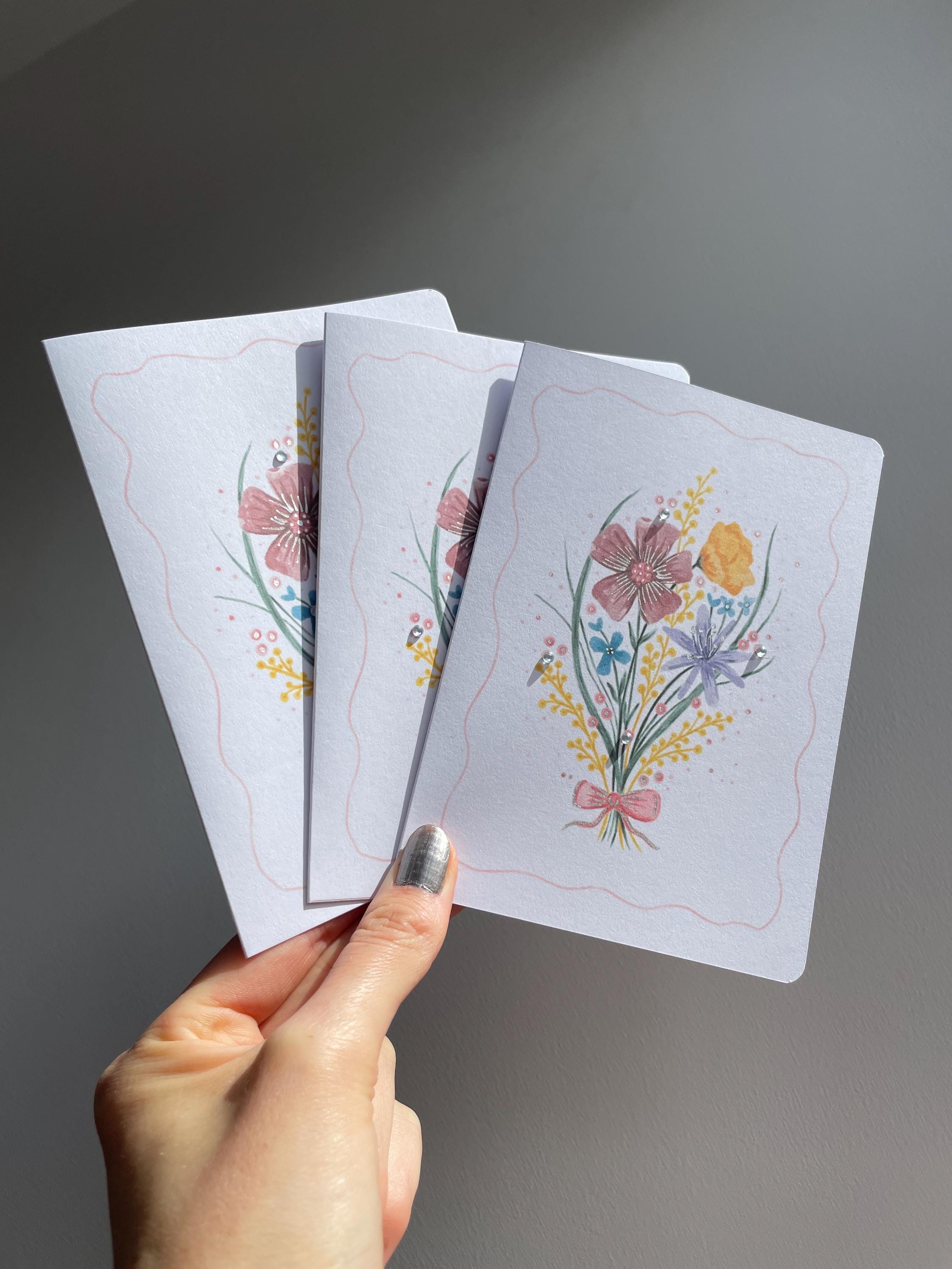 Floral bouquet A6 Cards, pack of 3: Flower greeting card, illustrated