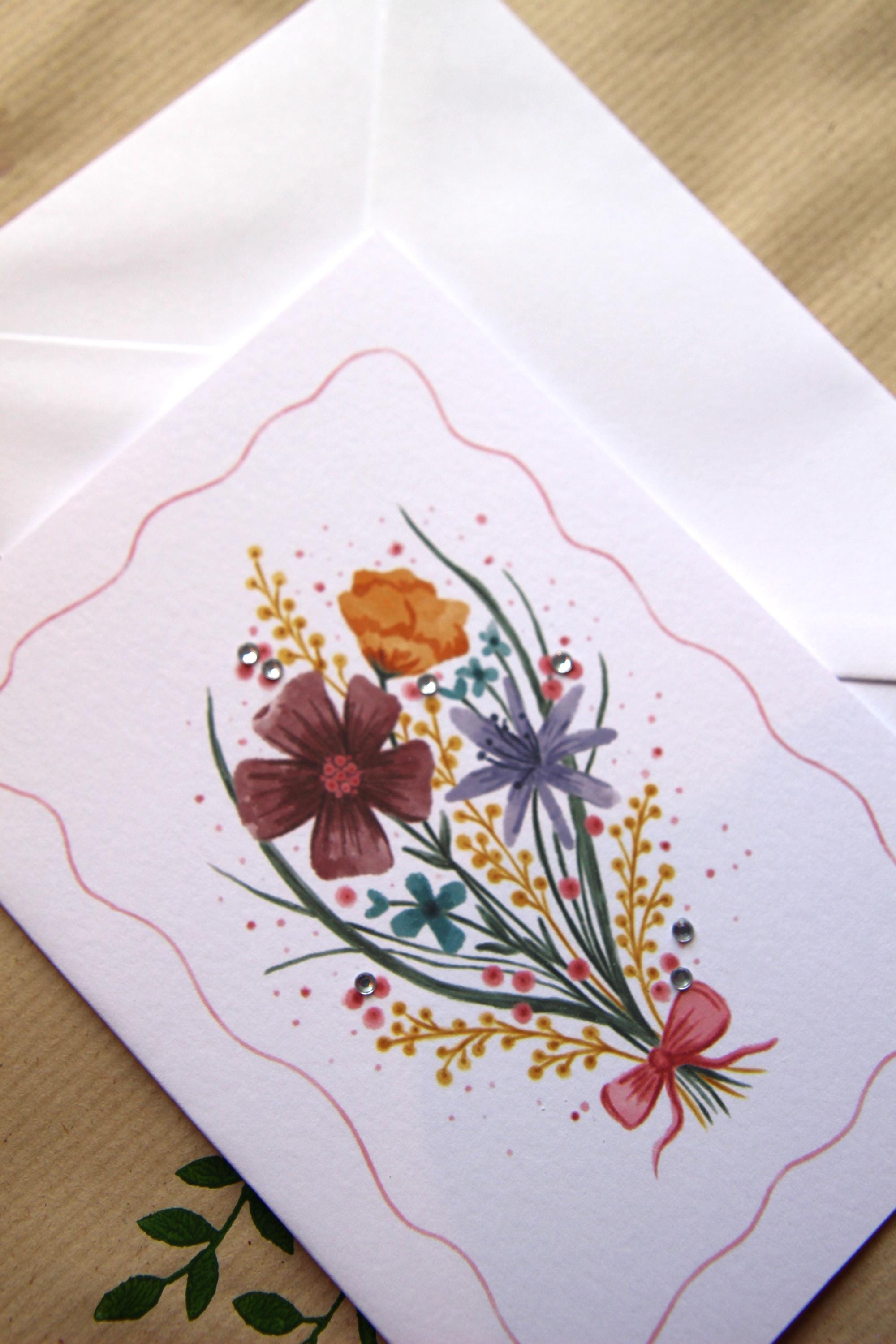 Floral bouquet A6 Cards, pack of 3: Flower greeting card, illustrated