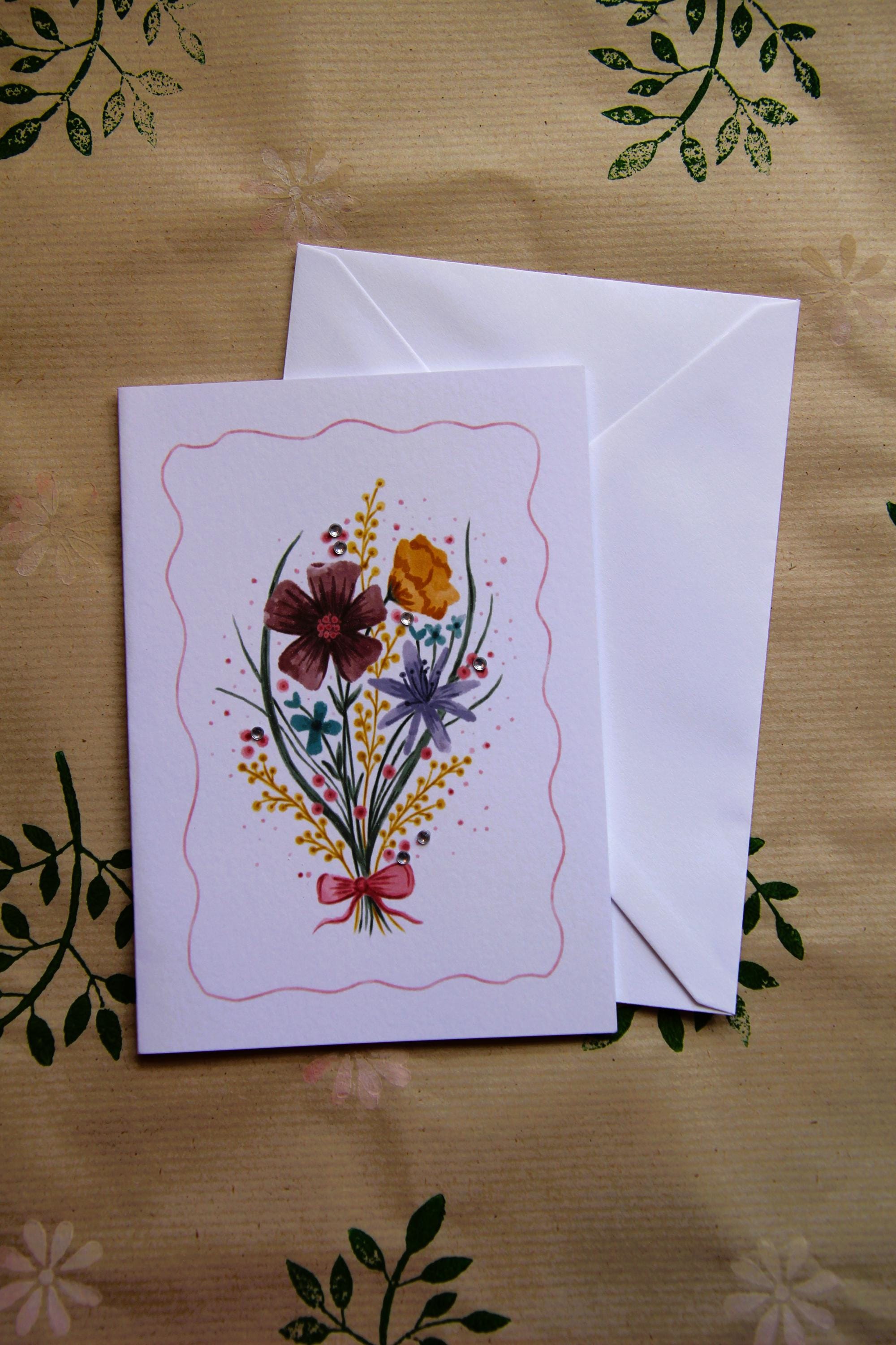 Floral bouquet A6 Cards, pack of 3: Flower greeting card, illustrated