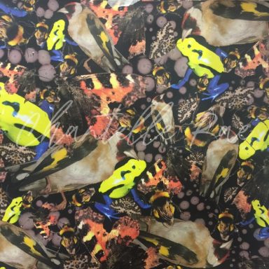 Pattern featuring birds and abstract shapes in vibrant colours.