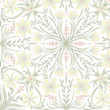 Floral pattern featuring delicate yellow and pink flowers with green foliage.
